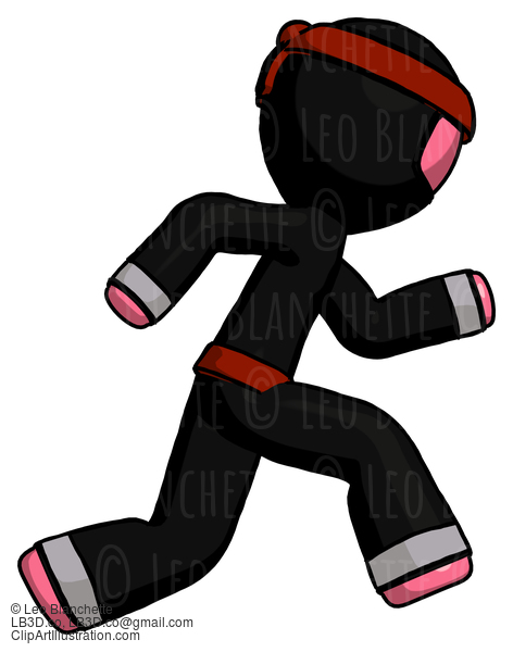 Pink Ninja Warrior Man Running Fast Right #5223