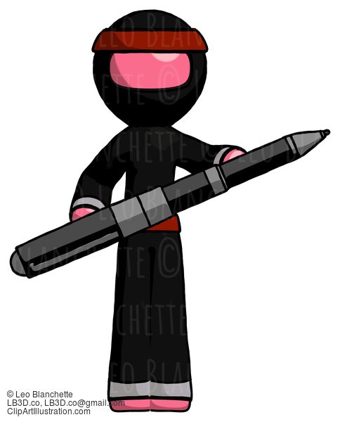 Pink Ninja Warrior Man Posing Confidently With Giant Pen #5225