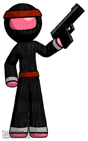 Pink Ninja Warrior Man Holding Handgun #5228