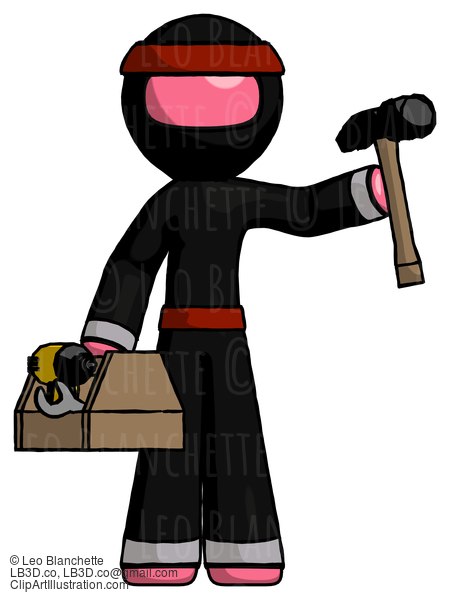 Pink Ninja Warrior Man Holding Tools And Toolchest Ready To Work #5231