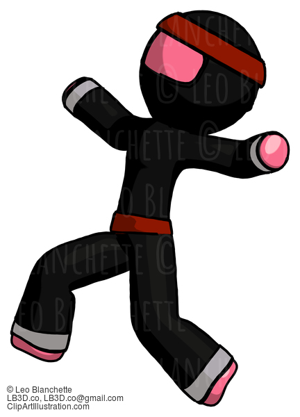 Pink Ninja Warrior Man Running Away In Hysterical Panic Direction Left #5232