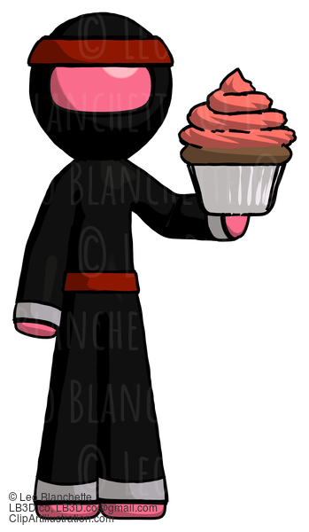 Pink Ninja Warrior Man Presenting Pink Cupcake To Viewer #5237