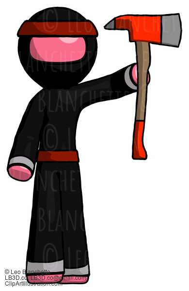 Pink Ninja Warrior Man Holding Up Red Firefighter’S Ax #5241