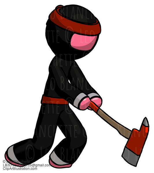 Pink Ninja Warrior Man Striking With A Red Firefighter’S Ax #5245