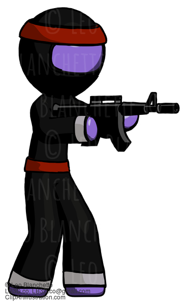 Purple Ninja Warrior Man Shooting Automatic Assault Weapon #6161