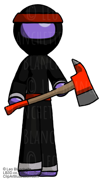 Purple Ninja Warrior Man Holding Red Fire Fighter’S Ax #6171