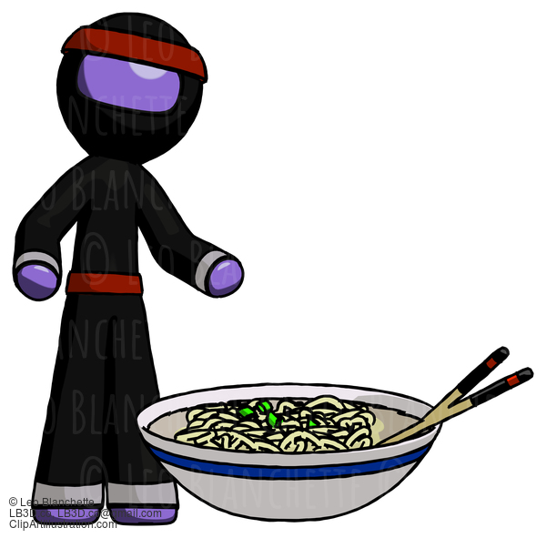 Purple Ninja Warrior Man And Noodle Bowl, Giant Soup Restaraunt Concept #6174