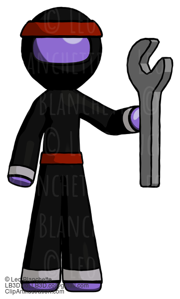 Purple Ninja Warrior Man Holding Wrench Ready To Repair Or Work #6179