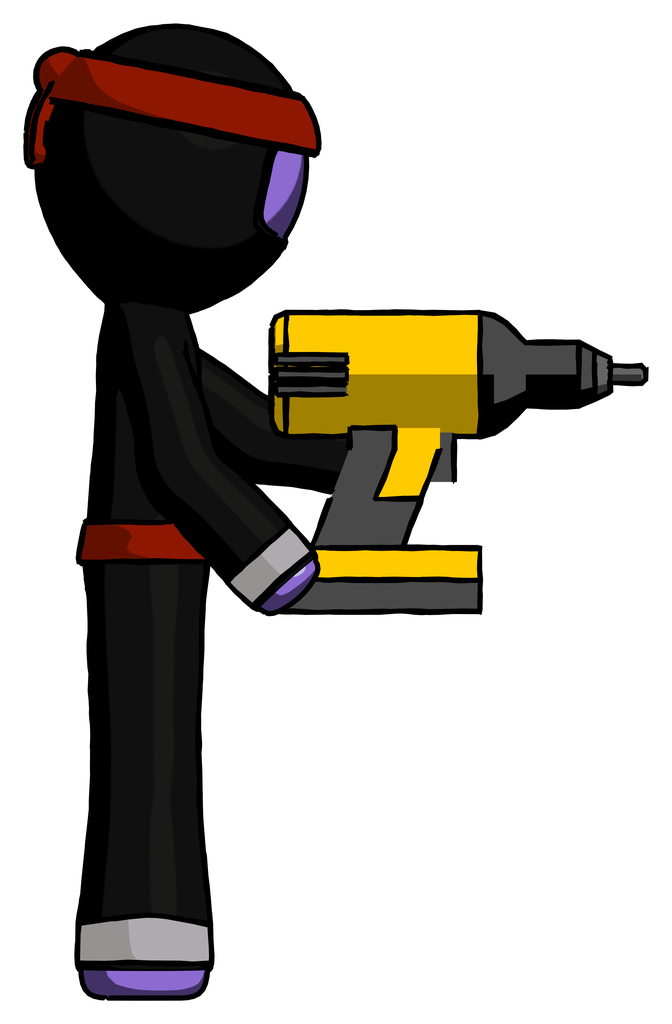 Purple Ninja Warrior Man Using Drill Drilling Something On Right Side