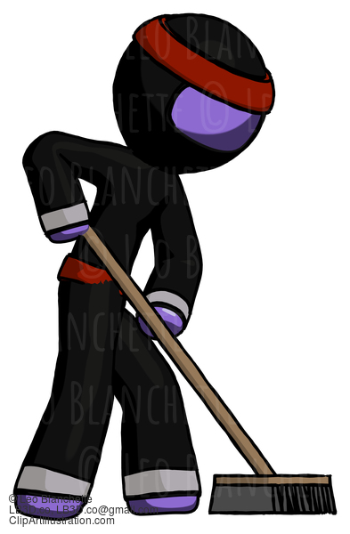 Purple Ninja Warrior Man Cleaning Services Janitor Sweeping Side View #6188