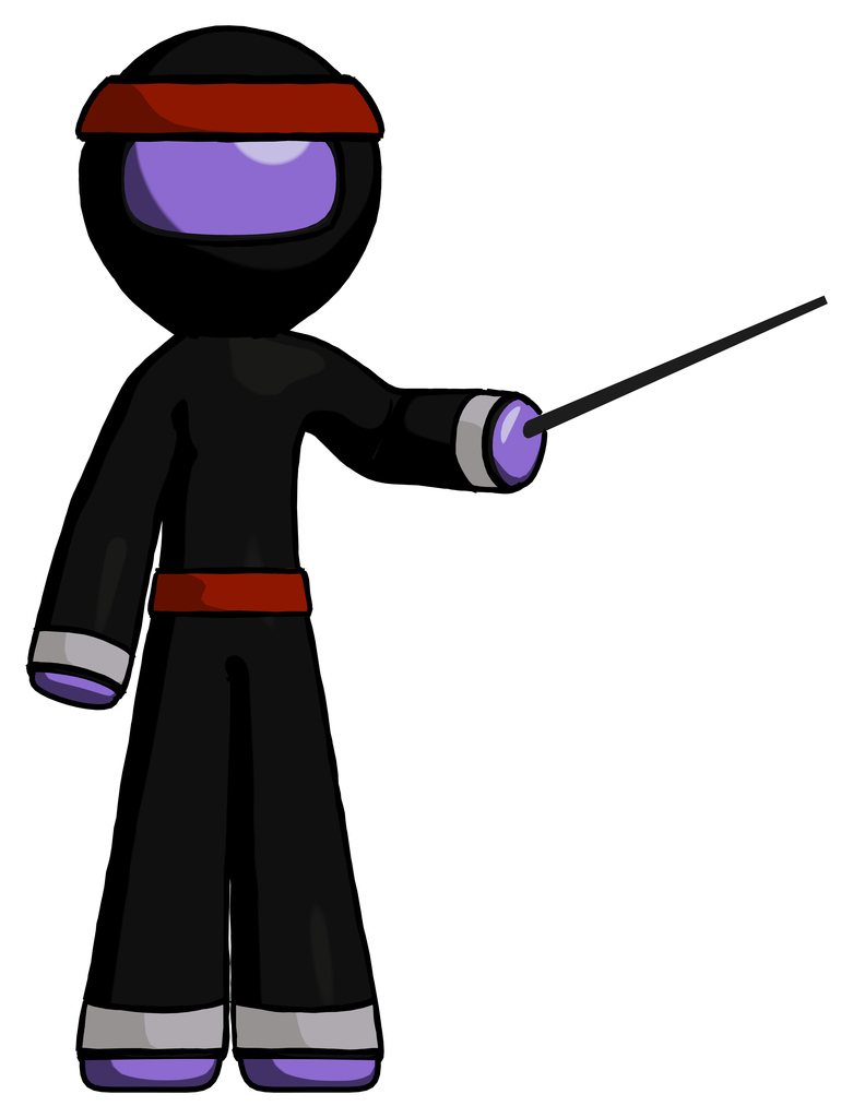 Purple Ninja Warrior Man Teacher or conductor with stick or baton directing
