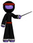 Purple Ninja Warrior Man Teacher or conductor with stick or baton directing