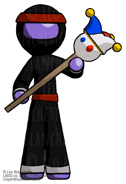 Purple Ninja Warrior Man Holding Jester Diagonally #6193