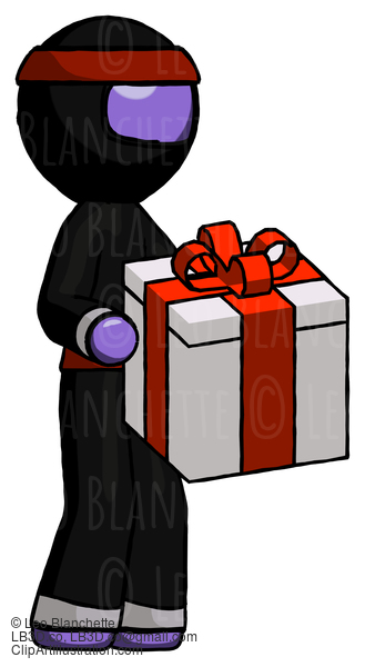 Purple Ninja Warrior Man Giving A Present #6194