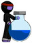 Purple Ninja Warrior Man Standing Beside Large Round Flask Or Beaker