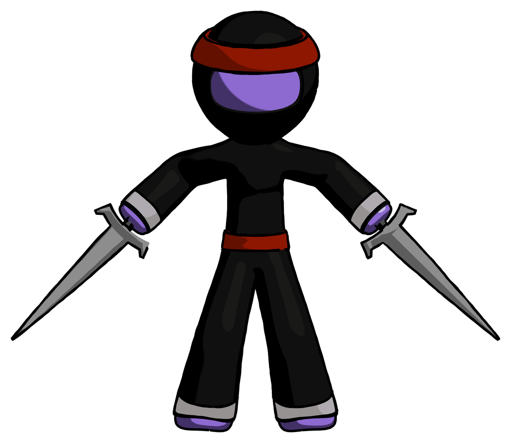 Purple Ninja Warrior Man two sword defense pose