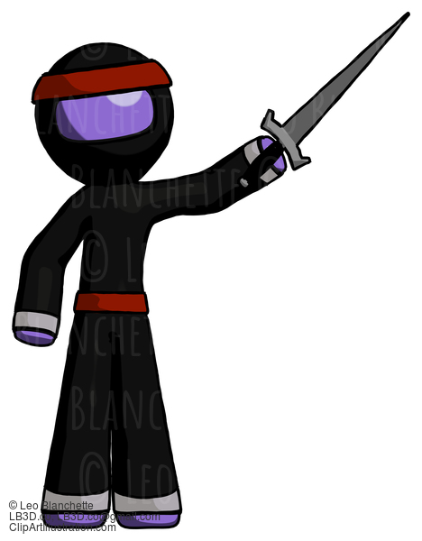 Purple Ninja Warrior Man Holding Sword In The Air Victoriously #6199