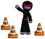 Purple Ninja Warrior Man Standing By Traffic Cones Waving