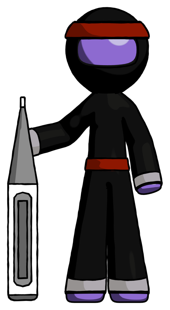 Purple Ninja Warrior Man Standing With Large Thermometer