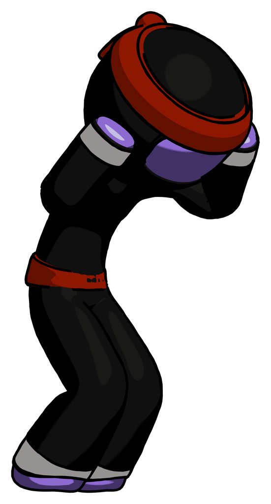 Purple Ninja Warrior Man with Headache or Covering Ears Turned to his Right