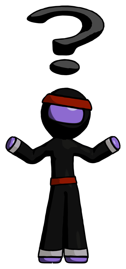 Purple Ninja Warrior Man With Question Mark Above Head, Confused