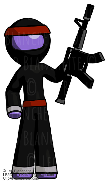 Purple Ninja Warrior Man Holding Automatic Gun #6213