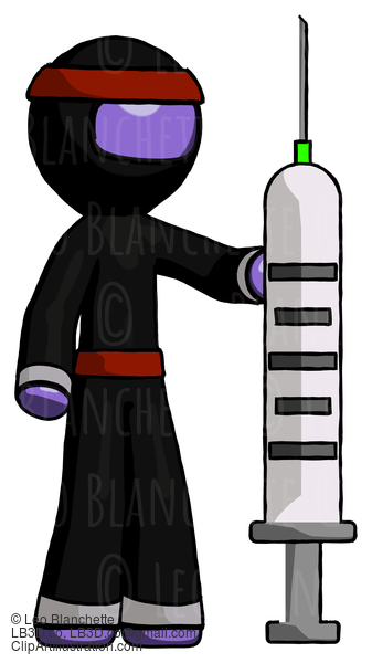 Purple Ninja Warrior Man Holding Large Syringe #6224