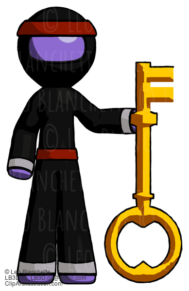 Purple Ninja Warrior Man Holding Key Made Of Gold #6226