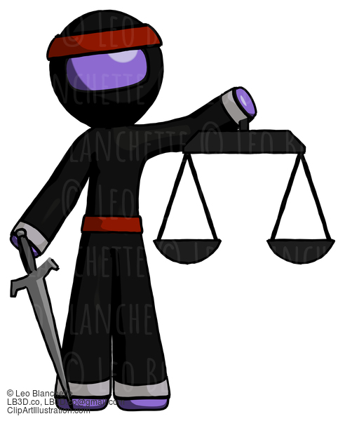 Purple Ninja Warrior Man Justice Concept With Scales And Sword, Justicia Derived #6230