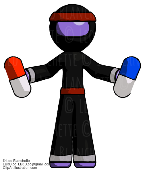 Purple Ninja Warrior Man Holding A Red Pill And Blue Pill #6233