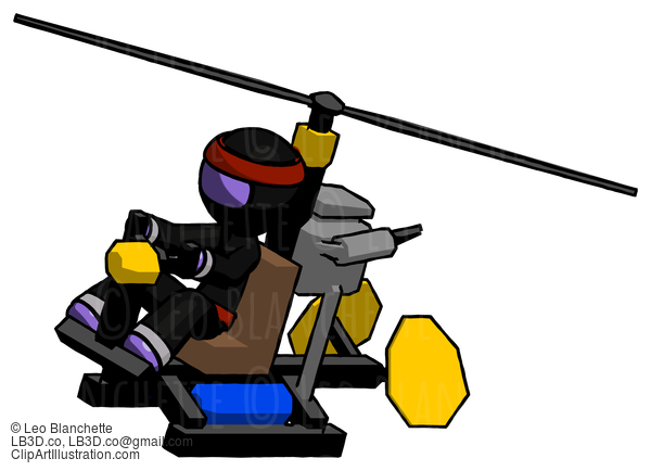 Purple Ninja Warrior Man Flying In Gyrocopter Front Side Angle Top View #6235