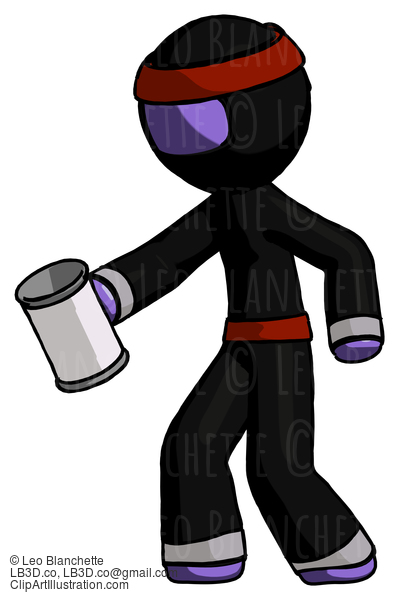 Purple Ninja Warrior Man Begger Holding Can Begging Or Asking For Charity Facing Left #6238