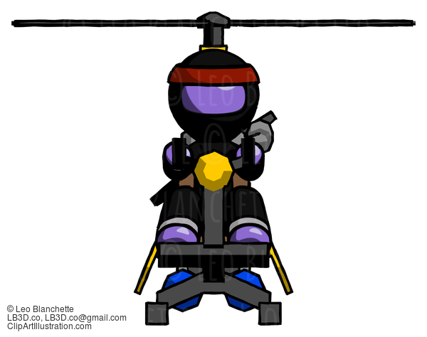 Purple Ninja Warrior Man Flying In Gyrocopter Front View #6247