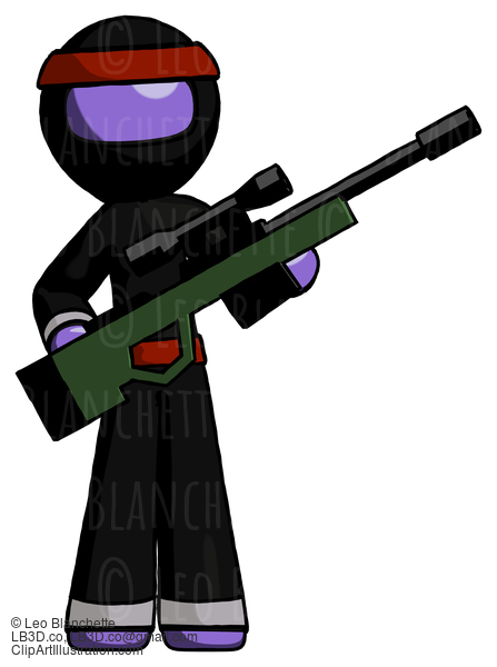 Purple Ninja Warrior Man Holding Sniper Rifle Gun #6258