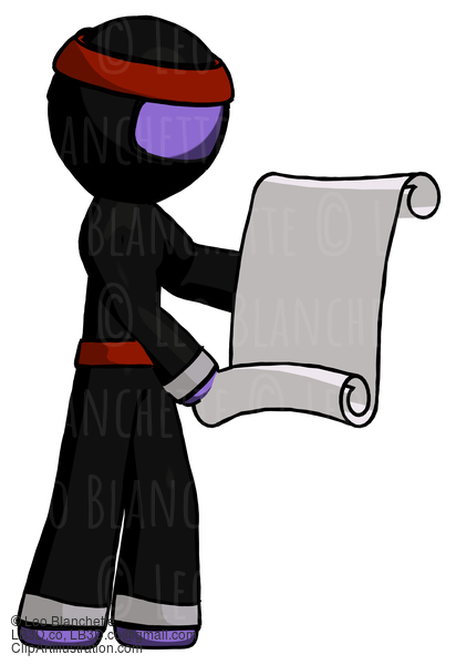 Purple Ninja Warrior Man Holding Blueprints Or Scroll #6259