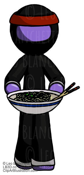 Purple Ninja Warrior Man Serving Or Presenting Noodles #6260