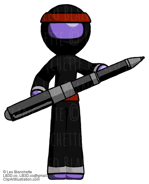 Purple Ninja Warrior Man Posing Confidently With Giant Pen #6268