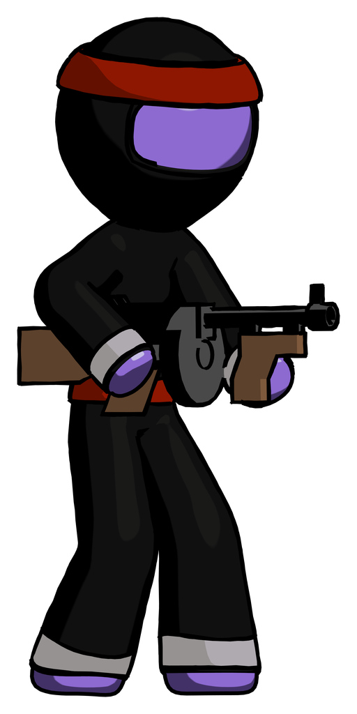 Purple Ninja Warrior Man tommy gun gangster shooting pose