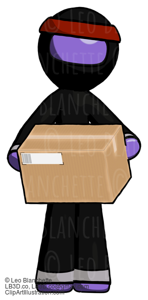 Purple Ninja Warrior Man Holding Box Sent Or Arriving In Mail #6271