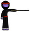 Purple Ninja Warrior Man standing with ninja sword katana pointing right