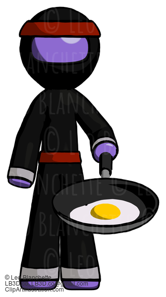 Purple Ninja Warrior Man Frying Egg In Pan Or Wok #6279