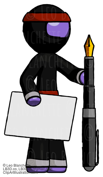 Purple Ninja Warrior Man Holding Large Envelope And Calligraphy Pen #6280