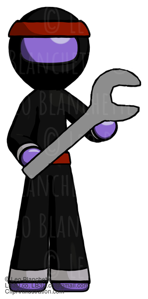 Purple Ninja Warrior Man Holding Large Wrench With Both Hands #6282