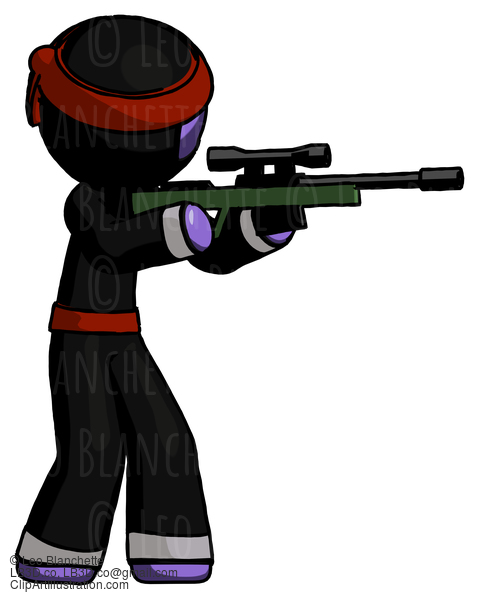 Purple Ninja Warrior Man Shooting Sniper Rifle #6289