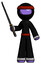 Purple Ninja Warrior Man standing up with ninja sword katana