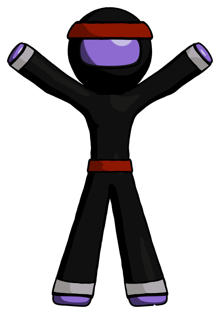 Purple Ninja Warrior Man Surprise Pose, arms and legs out