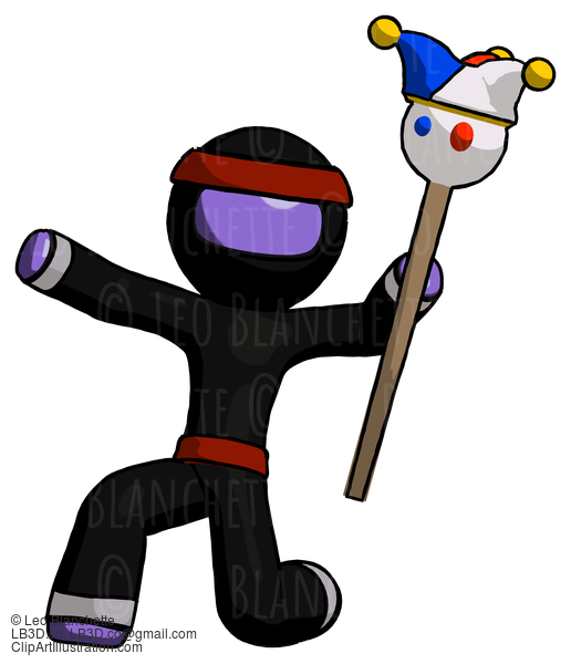 Purple Ninja Warrior Man Holding Jester Staff Posing Charismatically #6294