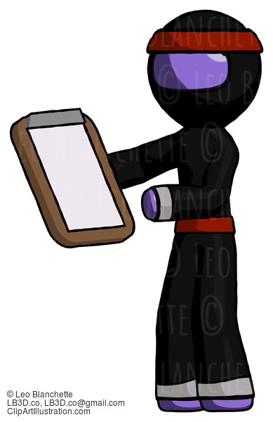 Purple Ninja Warrior Man Reviewing Stuff On Clipboard #6296