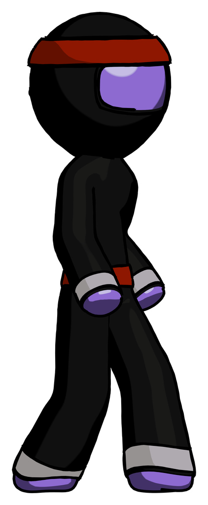 Purple Ninja Warrior man walking turned right front view