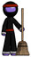 Purple Ninja Warrior Man standing with broom cleaning services